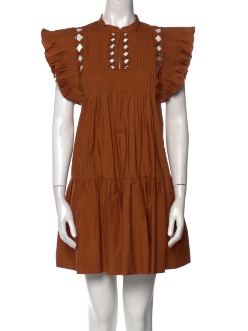 Sea New York Phoebe Ruffled
Sleeve Poplin Mini Dress in Rust Size S